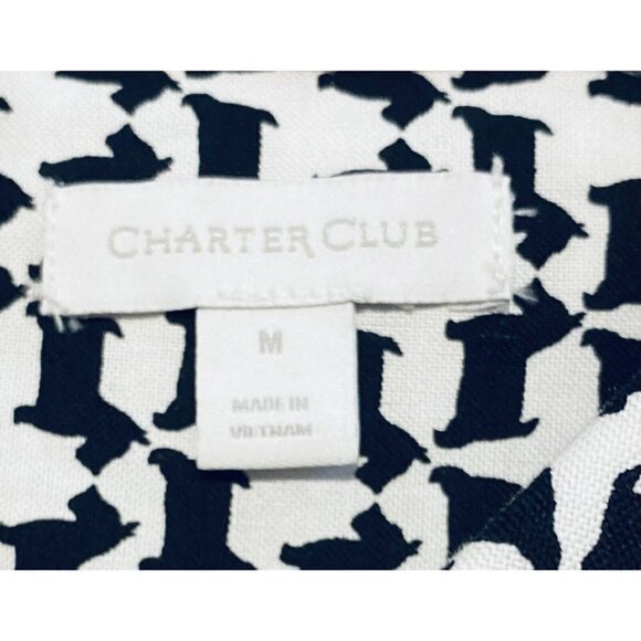 Charter Club Top Womens Medium Black Red Scottie Dog Print Button Up Cotton - Picture 5 of 8
